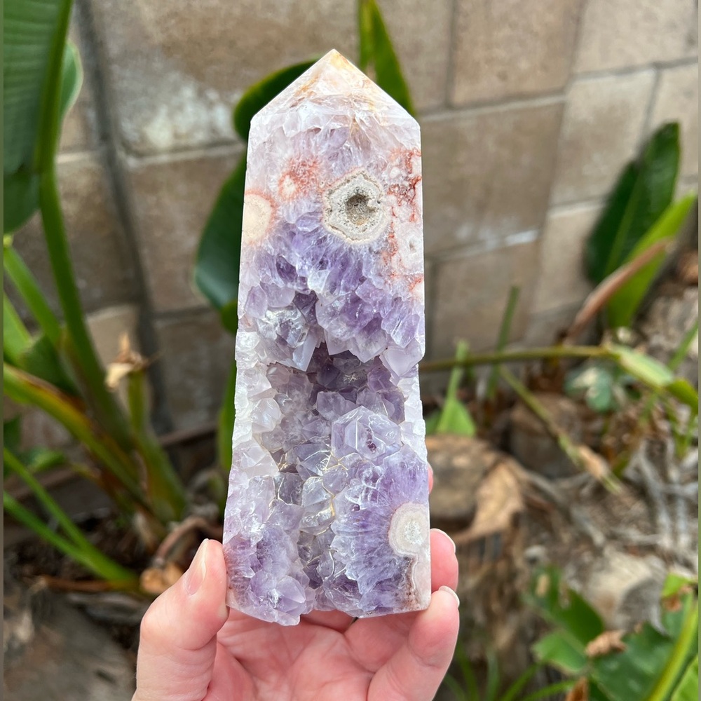 Pink Amethyst Purple Flower Agate Druzy Tower Fairy Stone